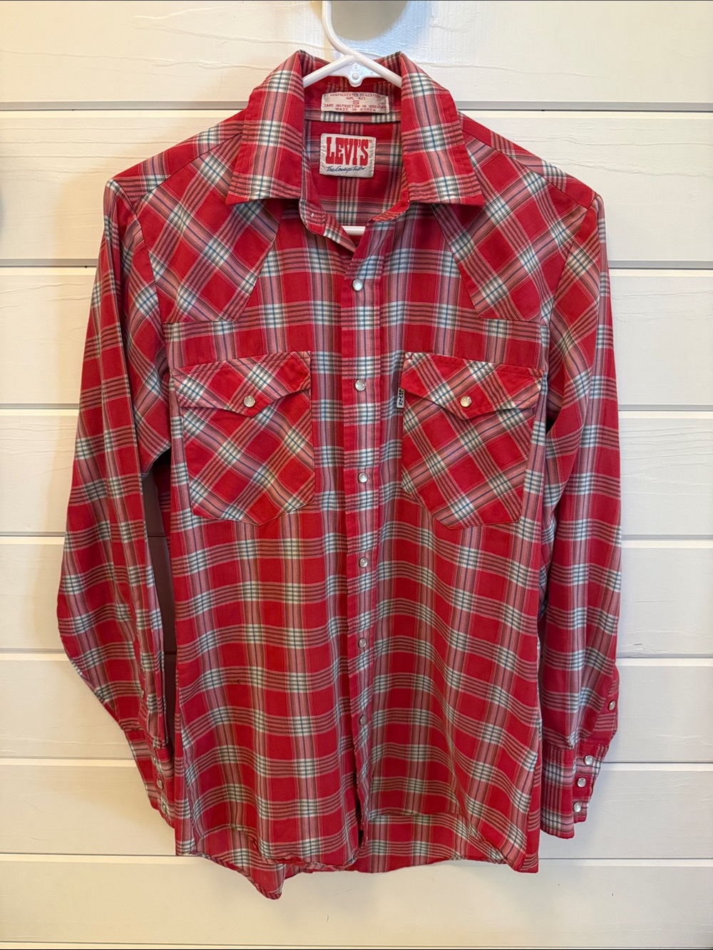 Levi's Vintage 1980s Red and White Plaid Long-Sleeve Button-Down Shirt